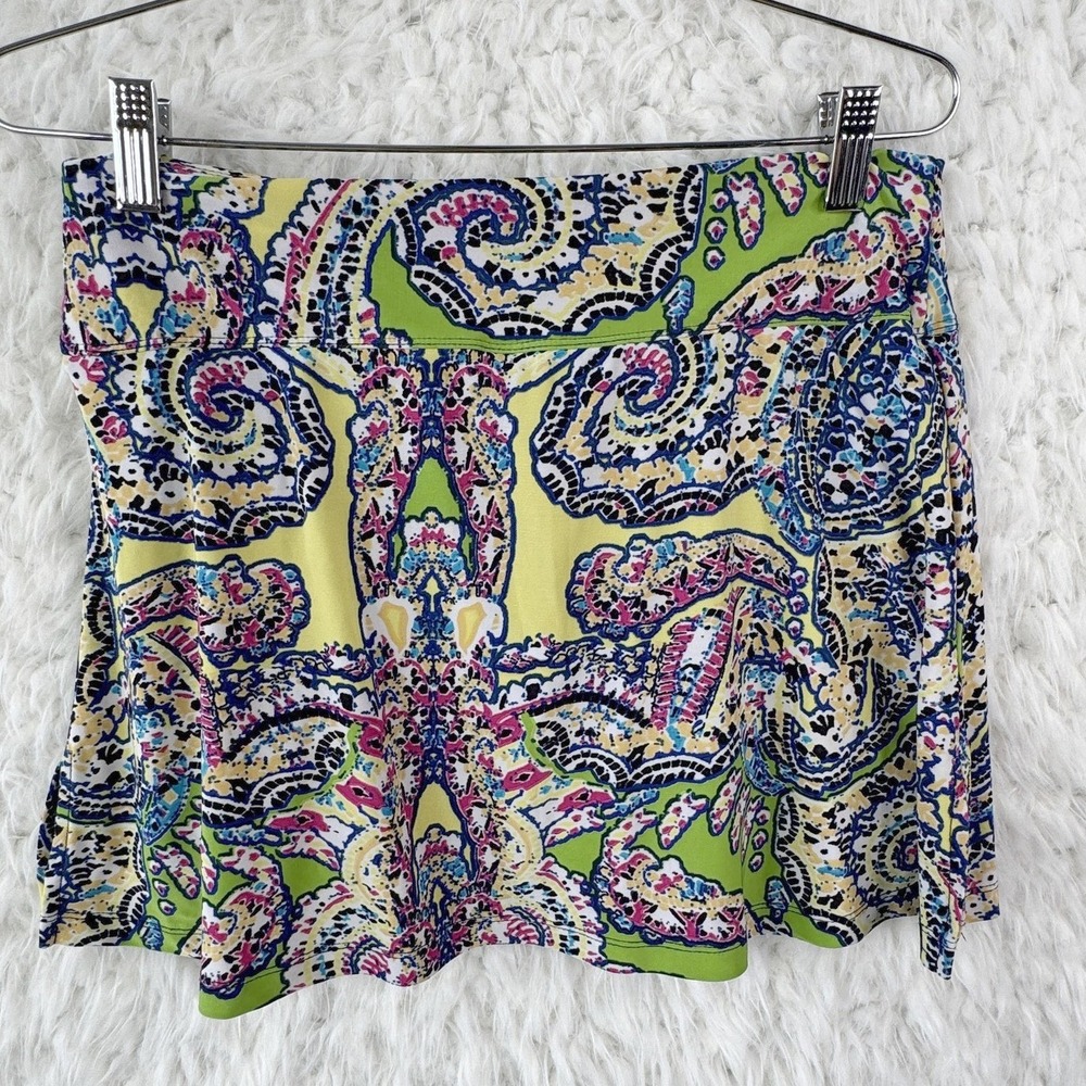 RYP WEAR Womens Skort M Yellow Paisley Athletic Gym Tennis Pickleball - Picture 2 of 7